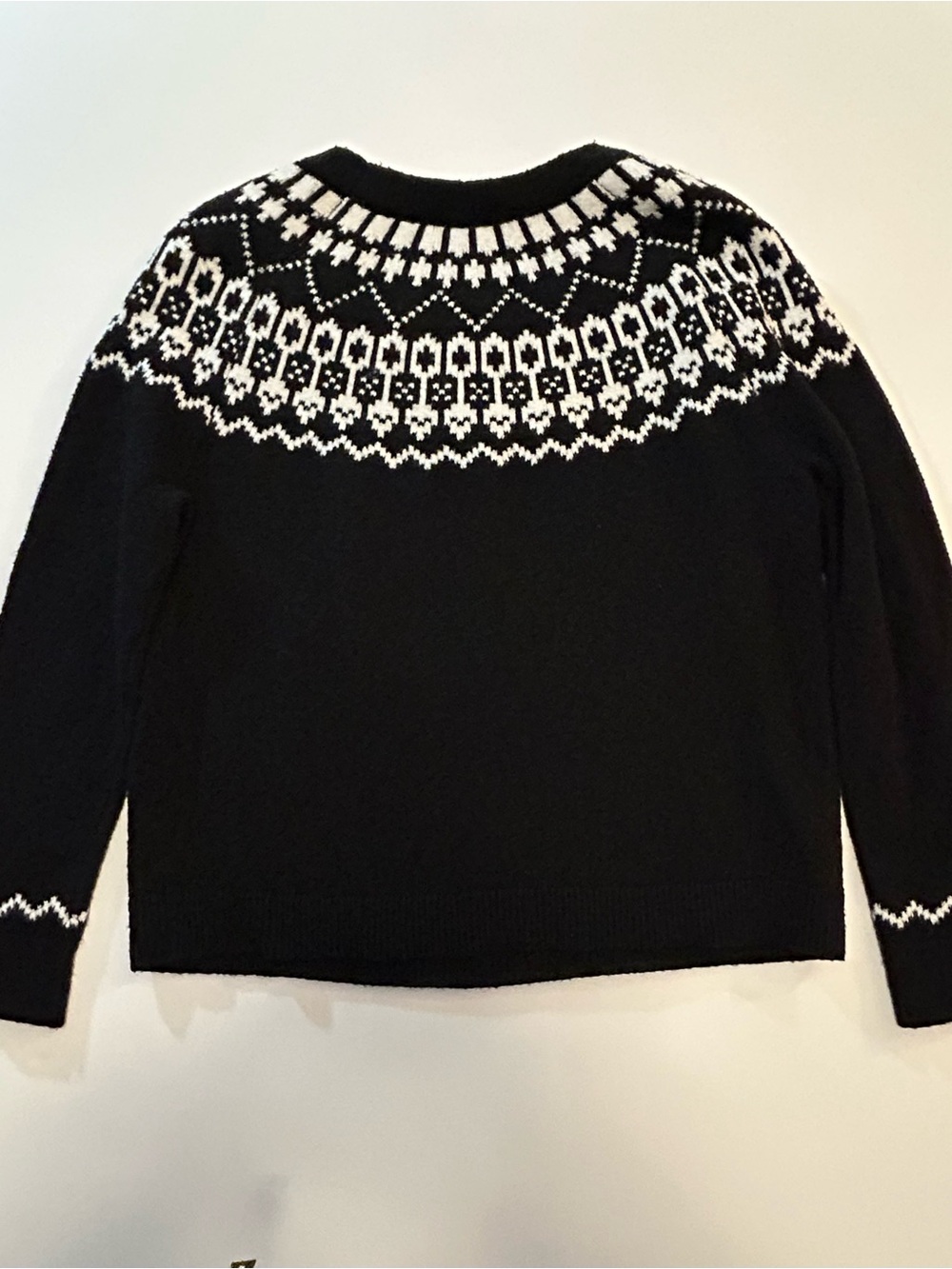 LOFT Black & White Fair Isle Crewneck Ski Sweater Gorpcore SZ S/P EUC Clean Girl - Picture 5 of 11